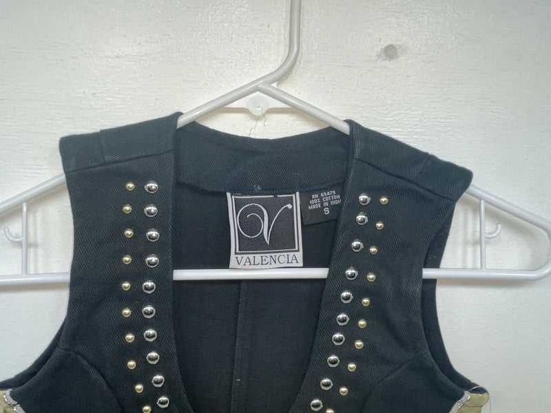 New Women’s Black With Bling Valencia Cut Off Zip Up Shirt S #69479 3B-63