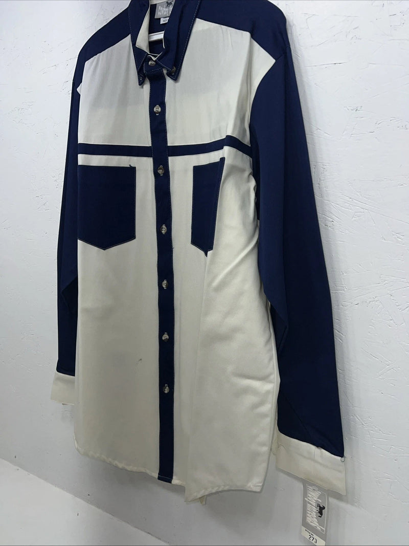 New Mens Navy White Cowboy Threads Button Up Long Sleeve. Medium I-40