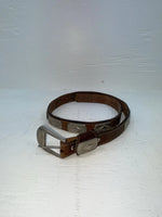 New Brown Genuine Leather Silver Pendent 28” Belt JJ-134