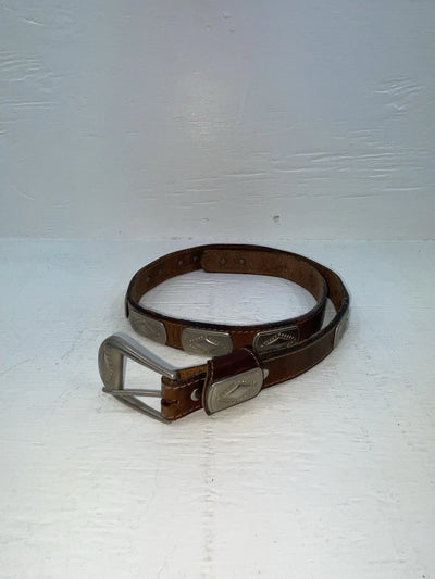 New Brown Genuine Leather Silver Pendent 28” Belt JJ-134