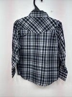 New Kids ELY Cattleman Black Plaid Long Sleeve Pearl Snap Size 5 DD-149