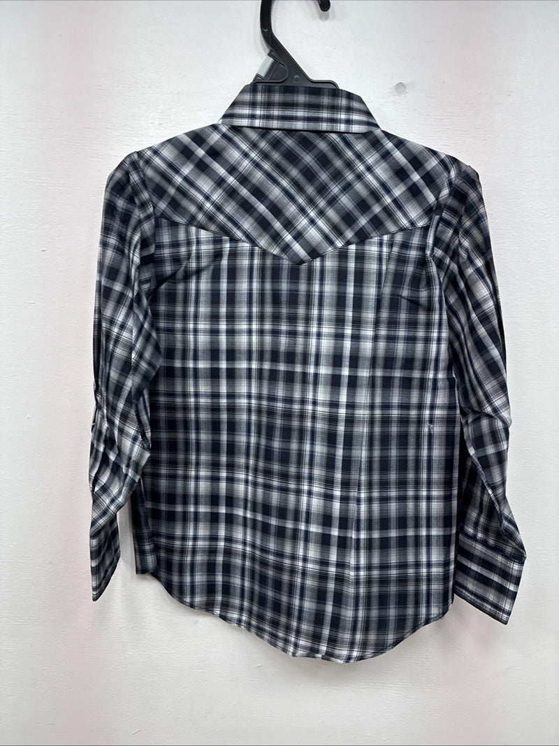 New Kids ELY Cattleman Black Plaid Long Sleeve Pearl Snap Size 5 DD-149