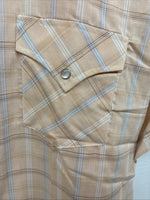 New Men’s ELY Cattleman Coral Plaid Short Sleeve Pearl Snap Large J-79