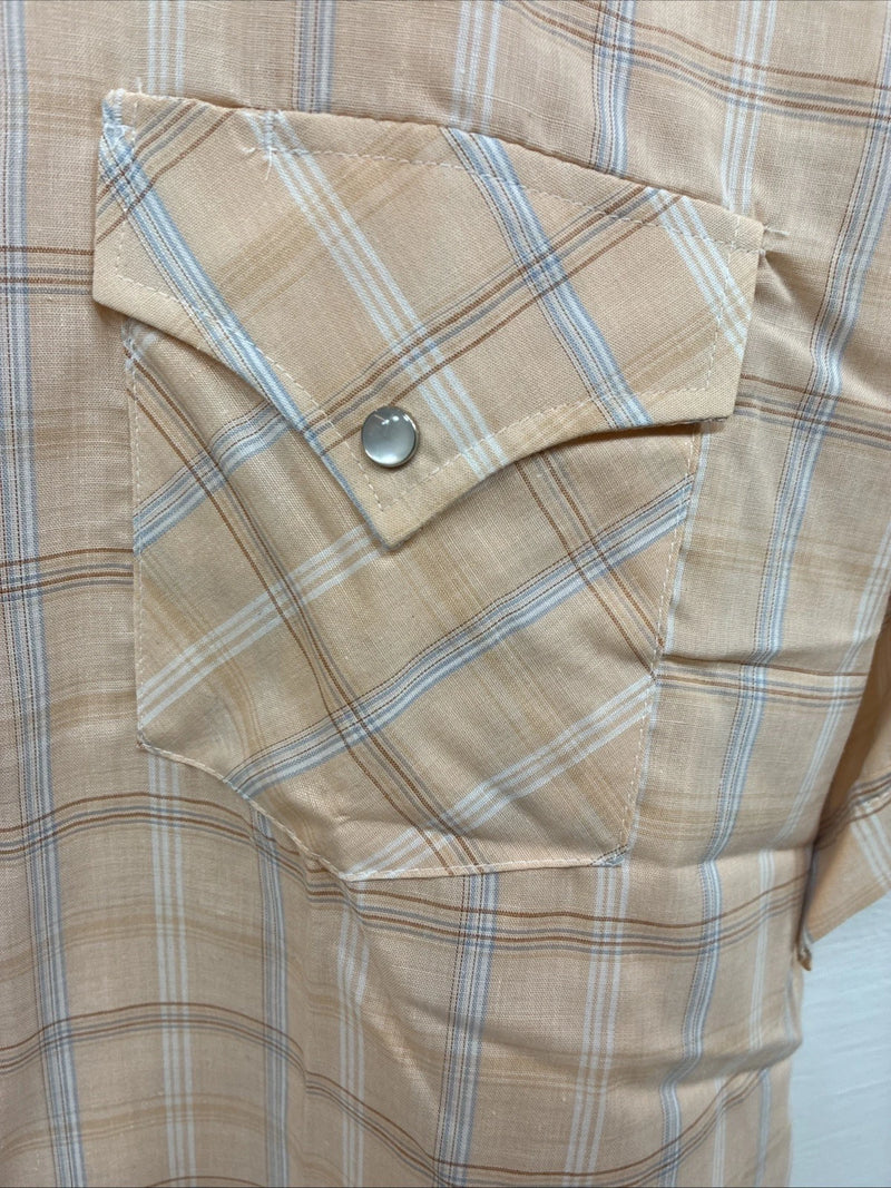 New Men’s ELY Cattleman Coral Plaid Short Sleeve Pearl Snap Large J-79