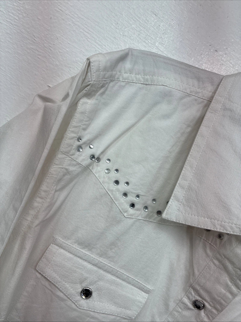 New Women’s Cumberland White Gem Long Sleeve Pearl Snap Large MM-8