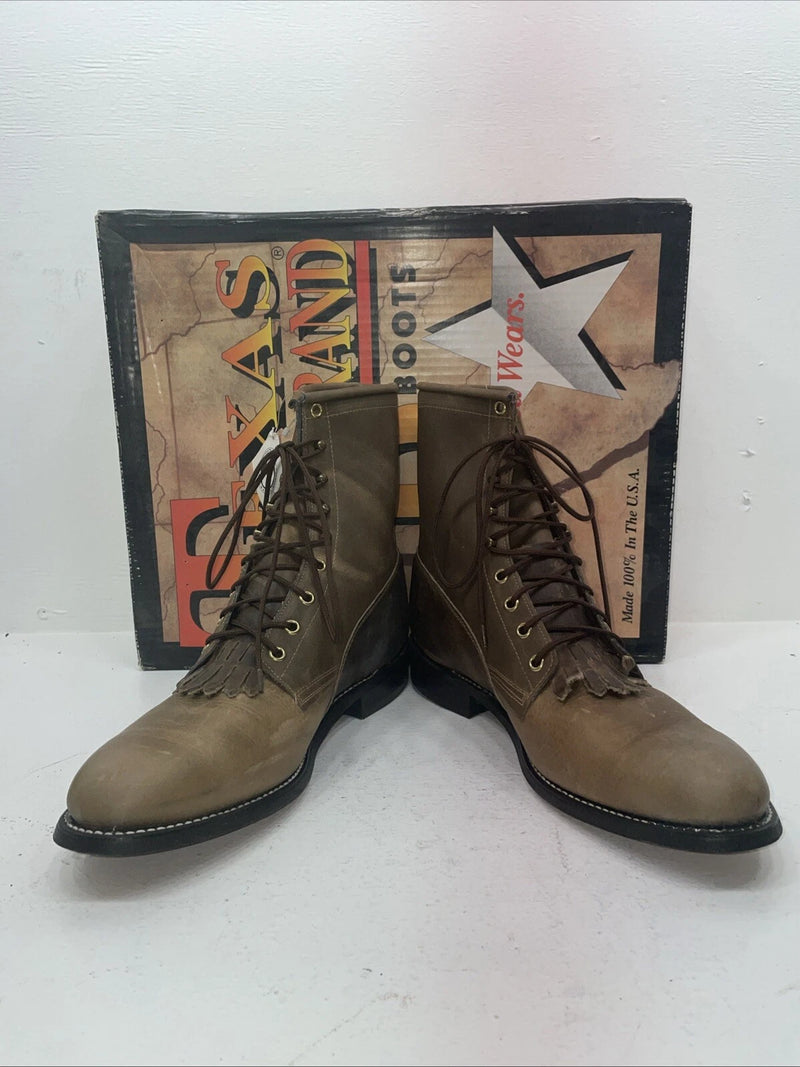 New Men’s Brown Lace Up Texas Brand Cowboy Boots. 8854 12 D. 9-58