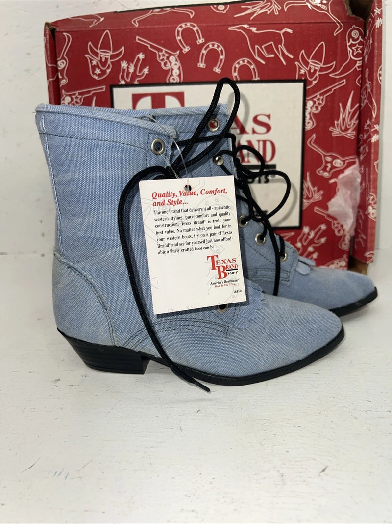 New Children’s Blue Denim Lace Up Texas Brand Cowboy Boots. 11.5 11 1/2 D. 24-89