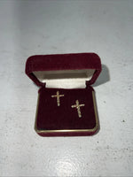 New Women’s Montana Silversmiths Small Cross Earrings With Stone. ER510Z A-65