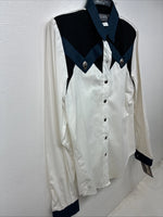 New Women’s Roughrider Blue Black White Long Sleeve Button Up Small YY-72