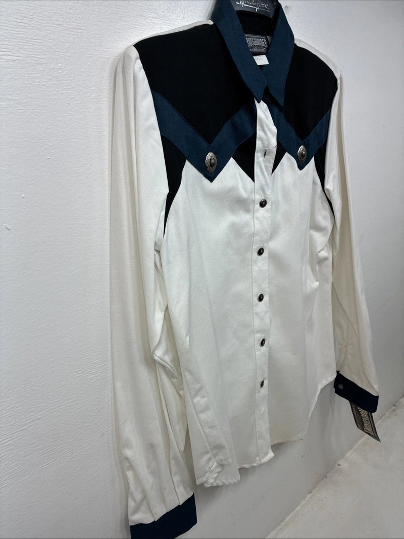 New Women’s Roughrider Blue Black White Long Sleeve Button Up Small YY-72