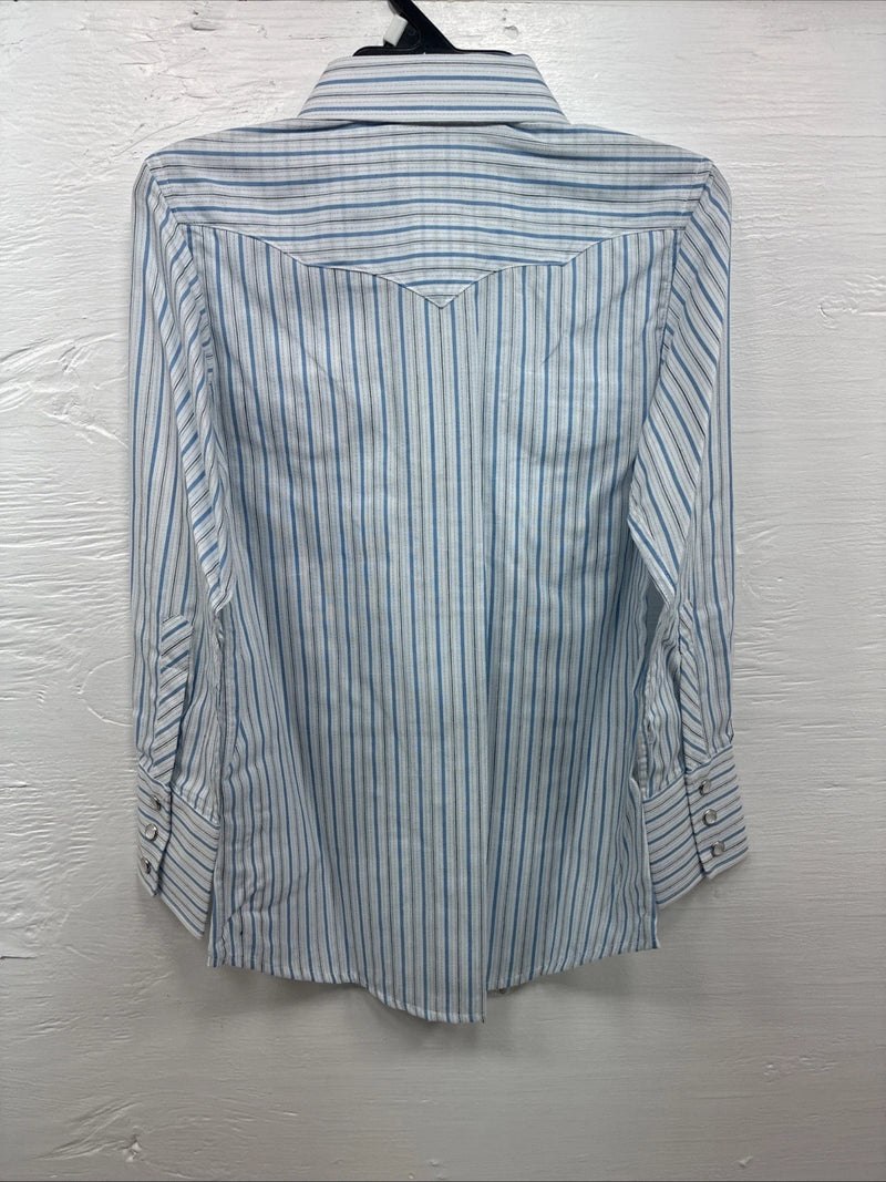 New Kids White Horse Blue stripe Long Sleeve Pearl Snap Medium DD-52