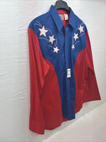 New Men’s ELY Diamond Red Blue Long Sleeve Pearl Snap Large V-88