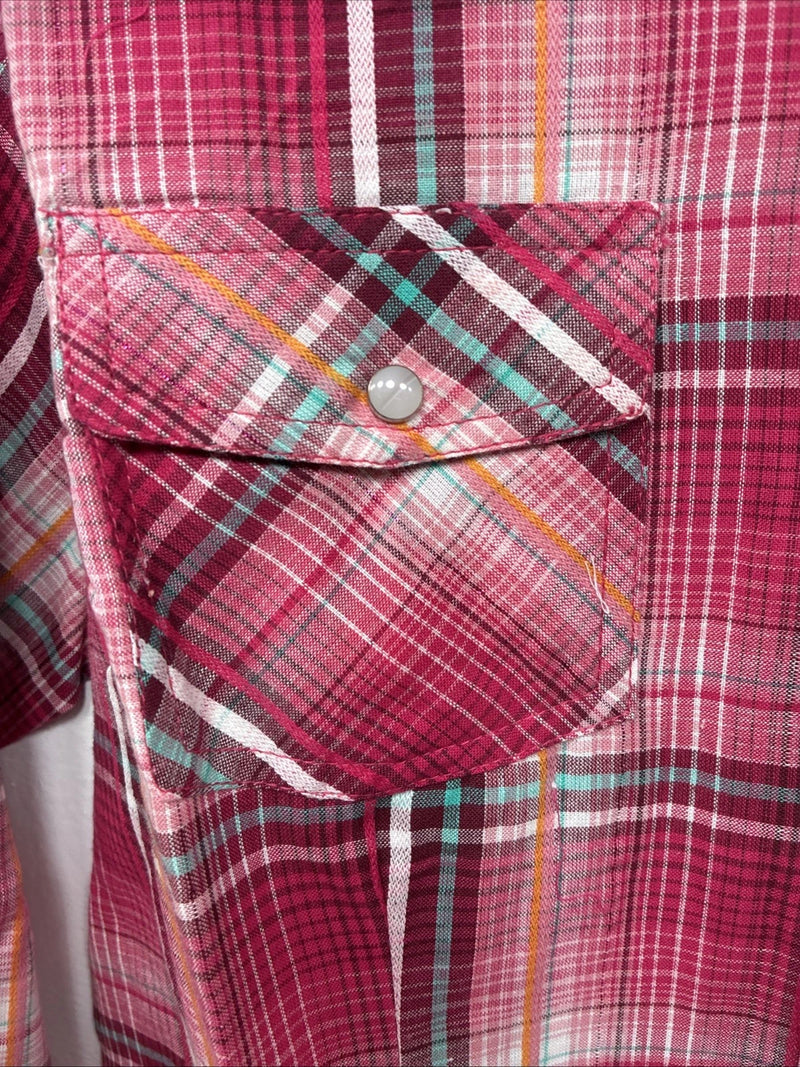 New Women’s Cumberland Pink plaid Long Sleeve Pearl Snap Small DD-98