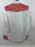 New Men’s Dee-Cee White Red Long Sleeve Pearl Snap 15 Medium AA-9