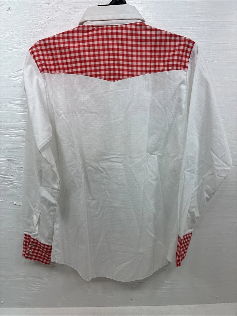 New Men’s Dee-Cee White Red Long Sleeve Pearl Snap 15 Medium AA-9