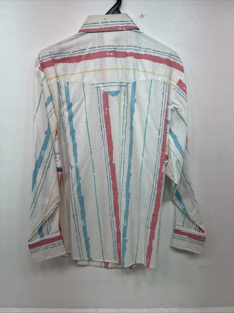 New Women’s H Bar C Multicolor Stripe Long Sleeve Pearl Snap Size 36 II-22