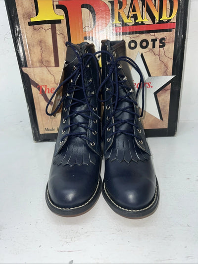 New Women’s Navy Blue Lace Up Texas Brand Cowboy Boots. 4445 5.5 5 1/2 M. 20-55