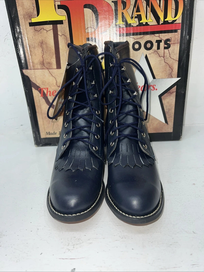 New Women’s Navy Blue Lace Up Texas Brand Cowboy Boots. 4445 5.5 5 1/2 M. 20-55