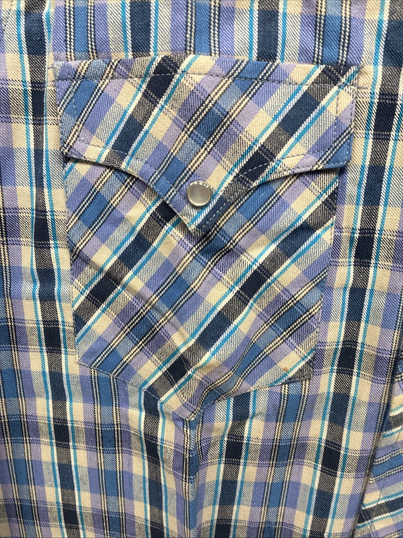 Me end Champion Westerns Purple Plaid Long Sleeve Pearl Snap 14.5 Small R-35