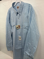 New Men’s ELY Cattleman Blue White Stripe Long Sleeve Pearl Snap 18.5 2XL O-27
