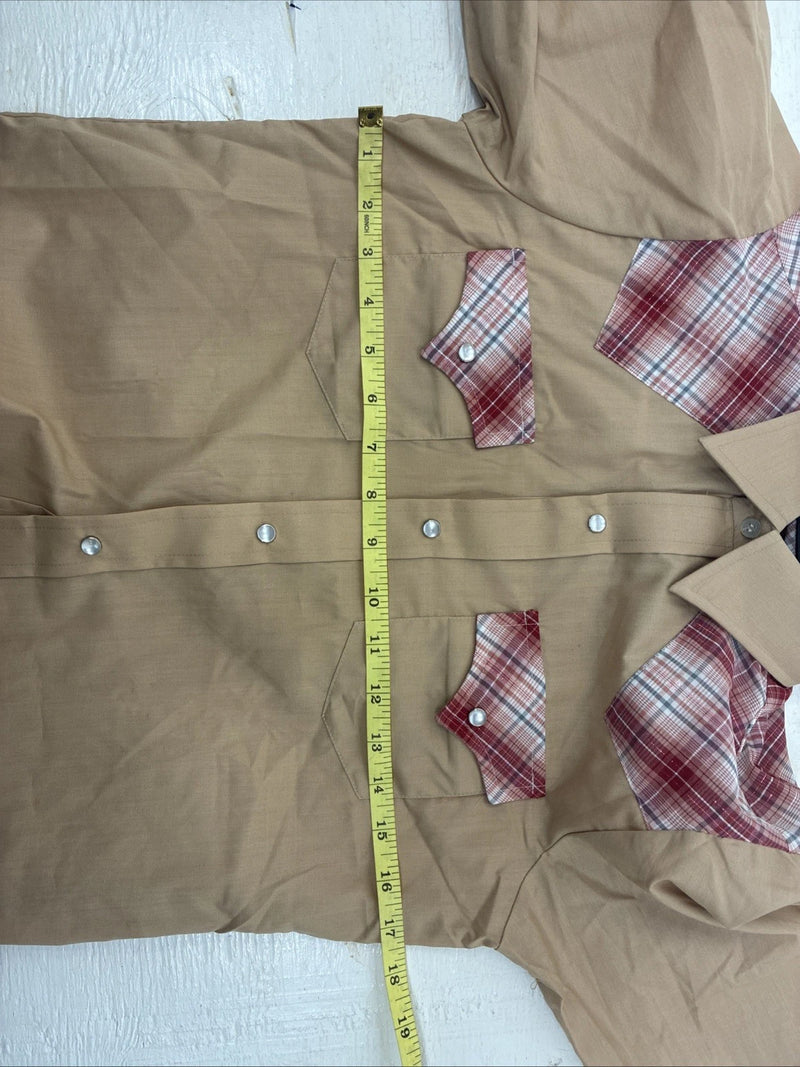 New Kids Champion Western Tab Pink Plaid Long Sleeve Pearl Snap Size 14 CC-114