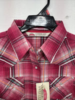 New Women’s Cumberland Pink plaid Long Sleeve Pearl Snap Small DD-98
