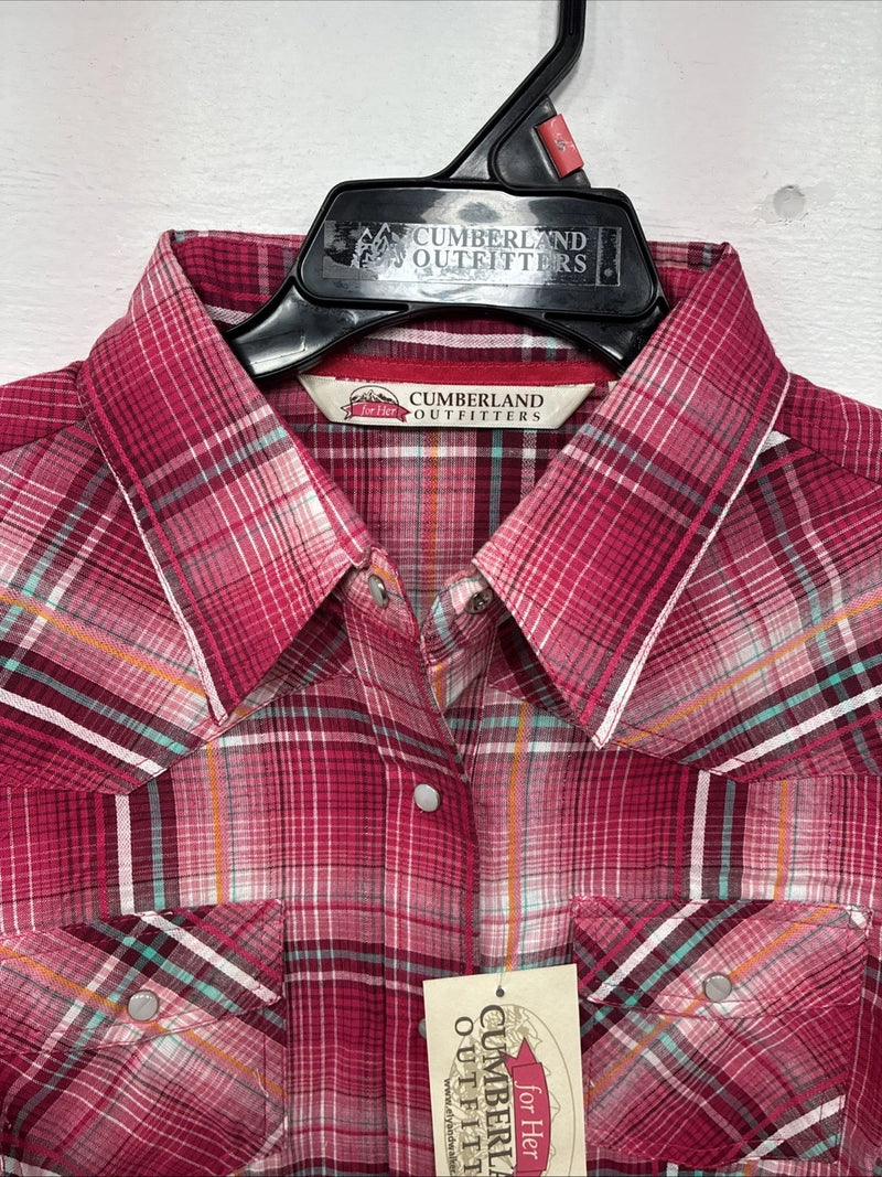 New Women’s Cumberland Pink plaid Long Sleeve Pearl Snap Small DD-98