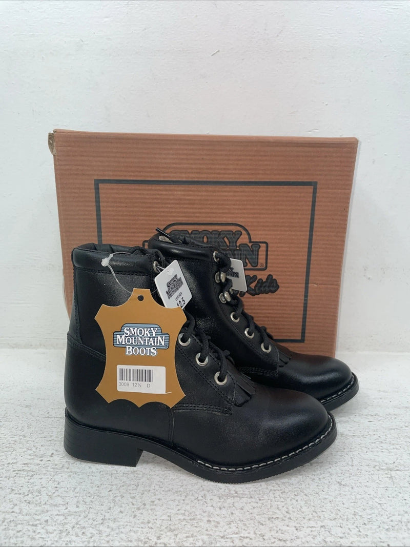 New Kids Black Lace Up Smoky Mountain Cowboy Boots. 3009 C 12.5 12 1/2 D. 23-10