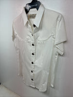 New Women’s Denum Jeans White Short Sleeve Button Up Medium YY-122