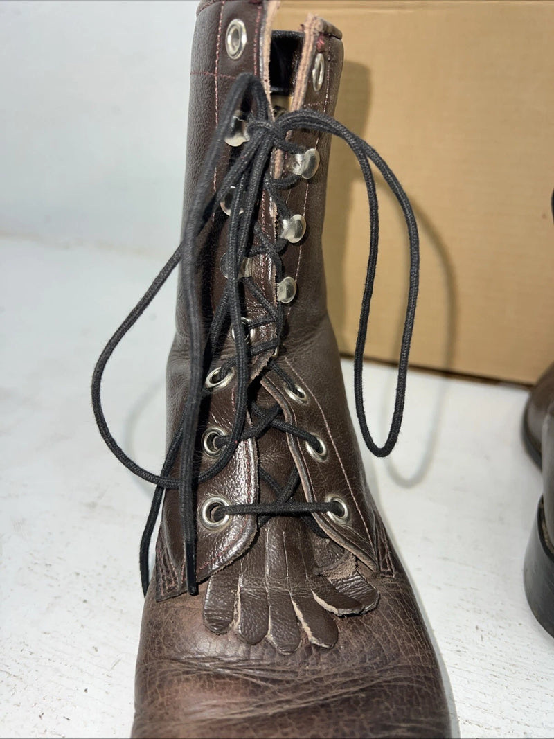 New Women’s Brown Lace Up Old West Cowboy Boots. 045 6 D. 20-143