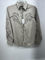 New Men’s Tan White House Pearl Snap Long Sleeve Shirt. Medium I-25
