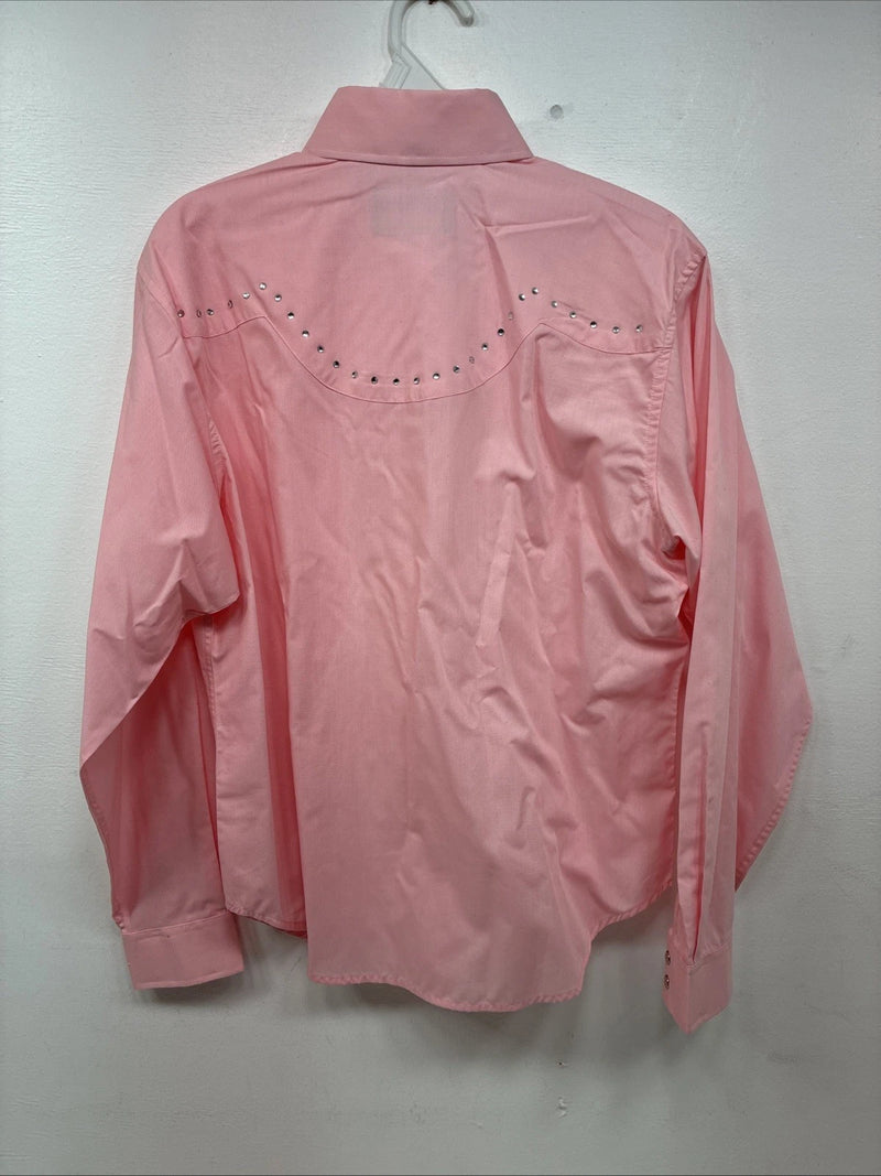 New Women’s White Horse Pink Long Sleeve Pearl Snap Small DD-99
