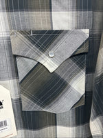 New Men’s ELY Cattleman Green Gray Plaid Long Sleeve Pearl Snap Large X-27