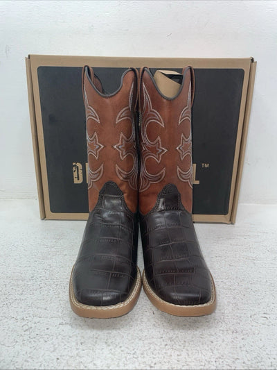 New Youth Brown DBL Barrel Cowboy Boots. 4475202 3.5 3 1/2. 22-77