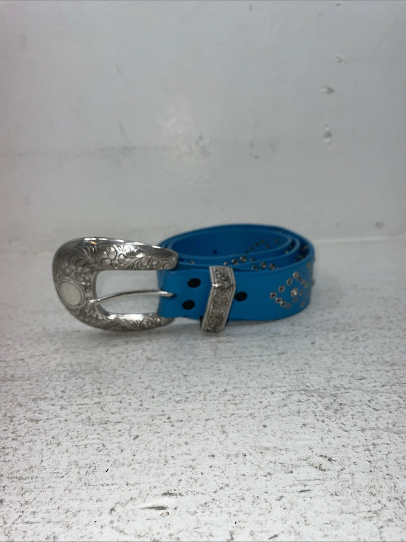 New Blue Genuine Leather Silver Bling XL Belt #N3431617 Z-30