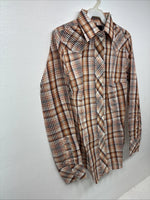 New Kids Panhandle Slim Orange Plaid Long Sleeve Pearl Snap 12 LL-36