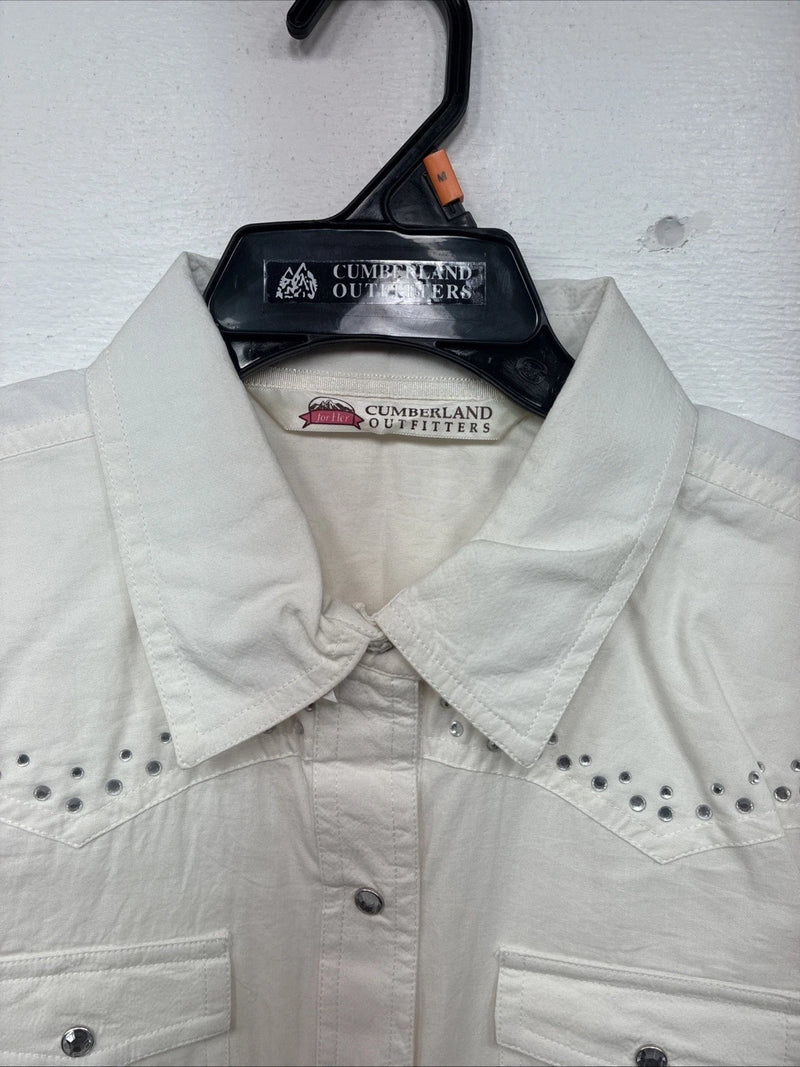 New Women’s Cumberland White Gem Long Sleeve Pearl Snap Medium KK-17