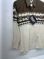 New Men’s White Brown Brooks&Dunn Pearl Snap Long Sleeve Shirt. 16.5x34 L I-36
