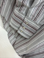 New Men’s ELY Cattleman Gray Stripe Long Sleeve Pearl Snap 18.5 X 35 2XL F-75
