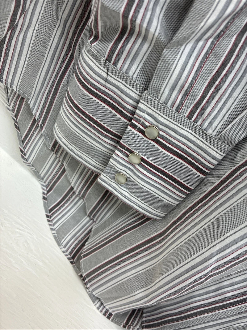 New Men’s ELY Cattleman Gray Stripe Long Sleeve Pearl Snap 18.5 X 35 2XL F-75