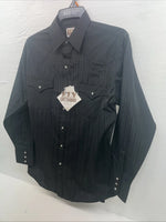 New Men’s ELY Cattleman Black Long Sleeve Pearl Snap 15.5 X 33 Medium B-115