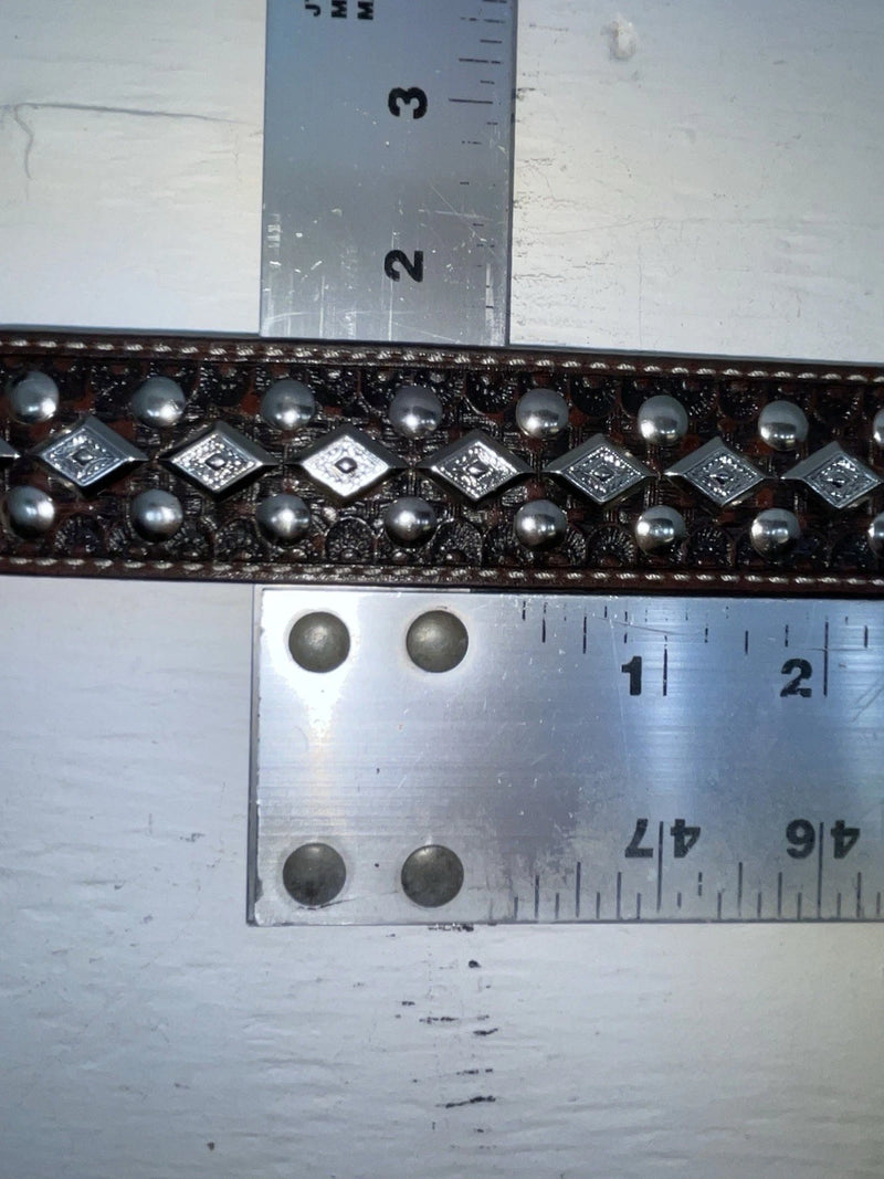 New Brown Genuine Leather Nocona Silver Bling 32” Belt #2434002 JJ-144