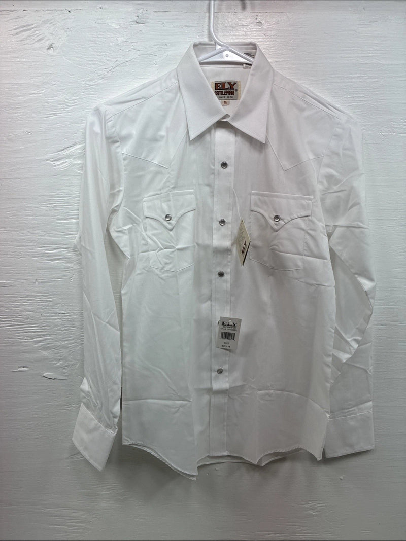 New Boys ELY Cattleman White Long Sleeve Pearl Snap size 16 CC-76
