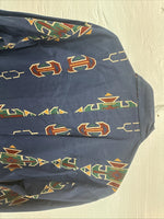 New Men’s GunSmoke Blue Western Design Long Sleeve Button Up Large AA-42
