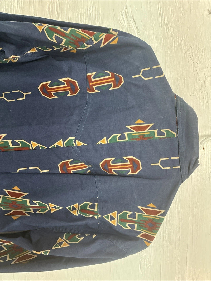 New Men’s GunSmoke Blue Western Design Long Sleeve Button Up Large AA-42