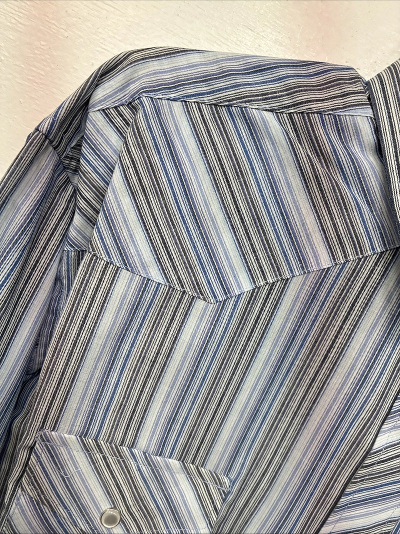 New Women’s White Horse Blue Stripe Long Sleeve Pearl Snap Large YY-124