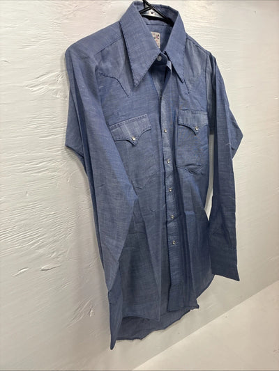 New Men’s Rocket mount Blue Jean Design Long Sleeve Pearl Snap Medium M-59