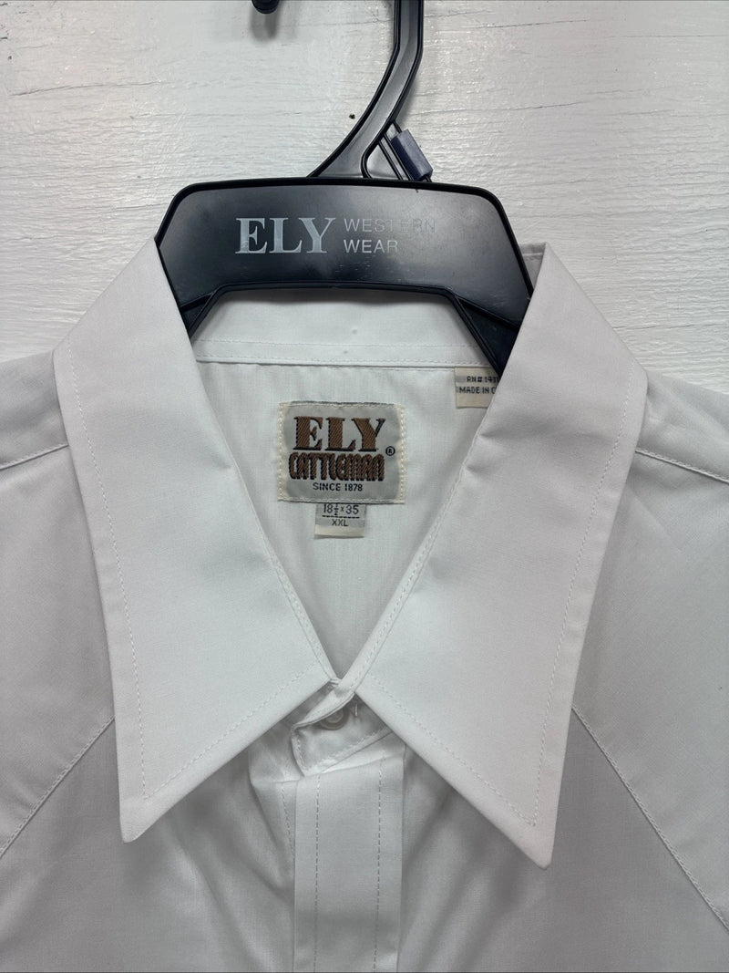 New Men’s ELY Cattleman White Long Sleeve Pearl Snap 19.5 2XL F-56