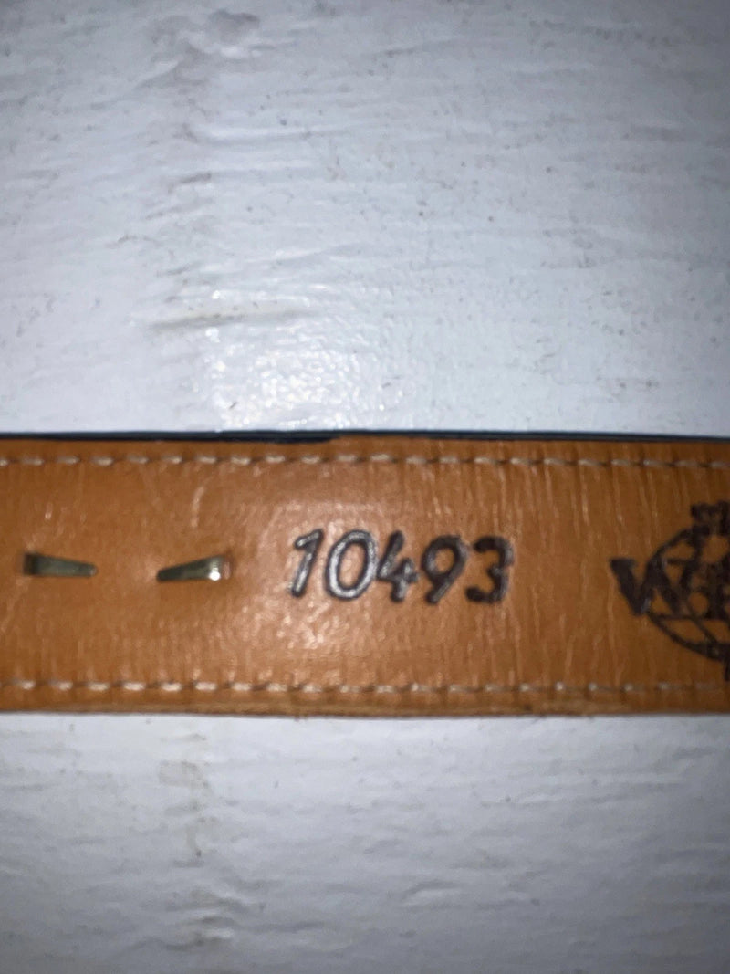 New Blue Genuine Leather Wright Gold Pendent 30” Belt #10493 JJ-139