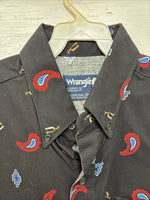 New Men’s Wrangler Black Designed Long Sleeve Button Up 16.5 Large Q-76